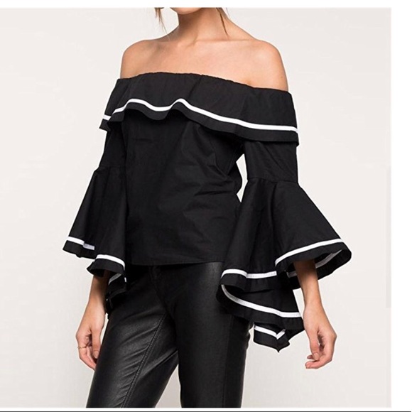 women off shoulder ruffled casual blouse - Picture 3 of 8